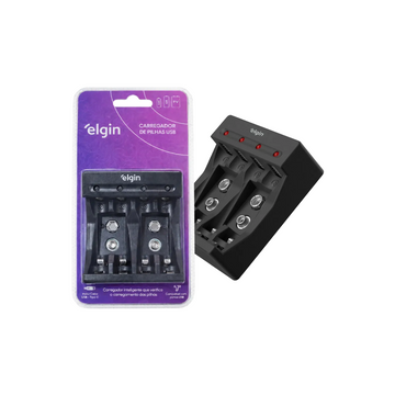 Carregador de Pilhas e Baterias USB com 2 Pilhas AA 1500mAh recarregáveis
